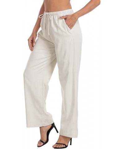 Women's Linen Drawstring Pants Wide Leg Casual Palazzo Trouser with Pockets Khaki Sand $23.84 Pants