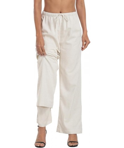 Women's Linen Drawstring Pants Wide Leg Casual Palazzo Trouser with Pockets Khaki Sand $23.84 Pants