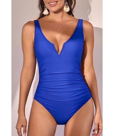 Womens One Piece Swimsuits Tummy Control V Neck Bathing Suit Low Back Swimwear Royal Blue $17.20 Swimsuits