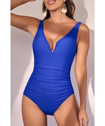 Womens One Piece Swimsuits Tummy Control V Neck Bathing Suit Low Back Swimwear Royal Blue $17.20 Swimsuits