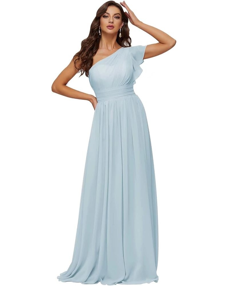 Women's One Shoulder Bridesmaid Dresses Chiffon Long Bodices Formal Evening Gowns 2023 Sky Blue $30.79 Dresses