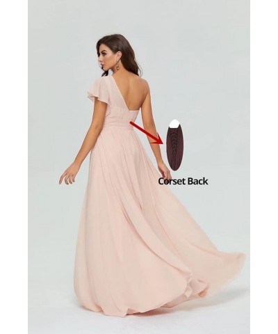 Women's One Shoulder Bridesmaid Dresses Chiffon Long Bodices Formal Evening Gowns 2023 Sky Blue $30.79 Dresses