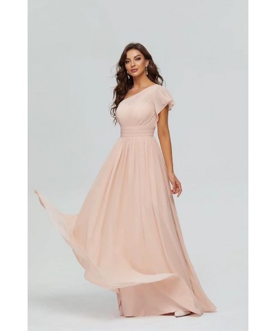 Women's One Shoulder Bridesmaid Dresses Chiffon Long Bodices Formal Evening Gowns 2023 Sky Blue $30.79 Dresses