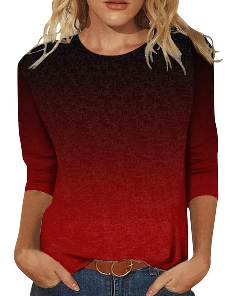 Womens Tops 3/4 Sleeve Shirts Loose Casual Round Neck Blouses Print Tshirts 16-red $8.66 Tops