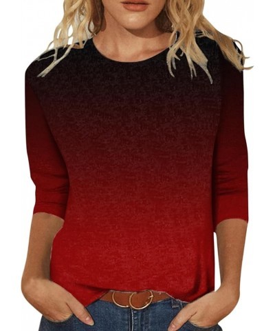 Womens Tops 3/4 Sleeve Shirts Loose Casual Round Neck Blouses Print Tshirts 16-red $8.66 Tops