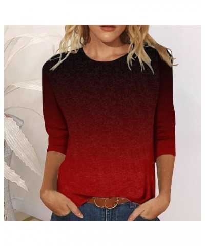 Womens Tops 3/4 Sleeve Shirts Loose Casual Round Neck Blouses Print Tshirts 16-red $8.66 Tops