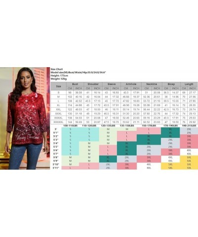 Womens Tops 3/4 Sleeve Shirts Loose Casual Round Neck Blouses Print Tshirts 16-red $8.66 Tops