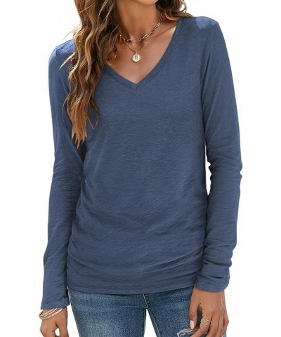 Womens T Shirts V Neck Short/Long Sleeve Casual Tops Soft Solid Basic Tee B Blue2 $17.39 T-Shirts