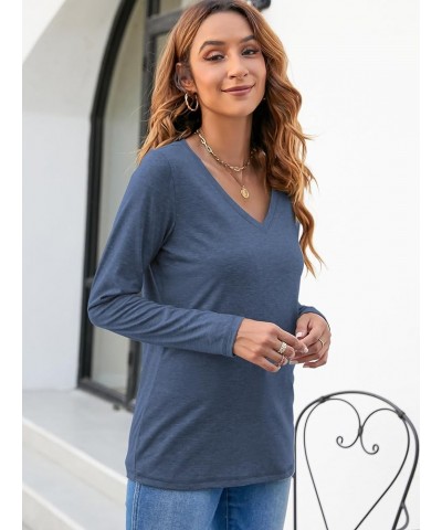 Womens T Shirts V Neck Short/Long Sleeve Casual Tops Soft Solid Basic Tee B Blue2 $17.39 T-Shirts