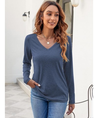 Womens T Shirts V Neck Short/Long Sleeve Casual Tops Soft Solid Basic Tee B Blue2 $17.39 T-Shirts