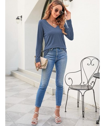 Womens T Shirts V Neck Short/Long Sleeve Casual Tops Soft Solid Basic Tee B Blue2 $17.39 T-Shirts