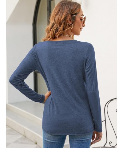 Womens T Shirts V Neck Short/Long Sleeve Casual Tops Soft Solid Basic Tee B Blue2 $17.39 T-Shirts