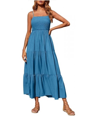 Sundresses for Women 2023 Spaghetti Strap Summer Maxi Long Dress Smocked Casual Sun Dresses Trendy Beach Clothing J015-blue $...