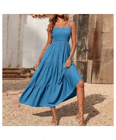 Sundresses for Women 2023 Spaghetti Strap Summer Maxi Long Dress Smocked Casual Sun Dresses Trendy Beach Clothing J015-blue $...