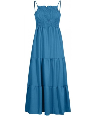 Sundresses for Women 2023 Spaghetti Strap Summer Maxi Long Dress Smocked Casual Sun Dresses Trendy Beach Clothing J015-blue $...