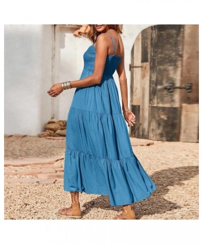 Sundresses for Women 2023 Spaghetti Strap Summer Maxi Long Dress Smocked Casual Sun Dresses Trendy Beach Clothing J015-blue $...