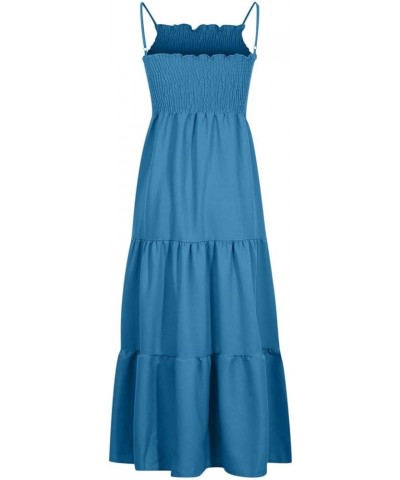 Sundresses for Women 2023 Spaghetti Strap Summer Maxi Long Dress Smocked Casual Sun Dresses Trendy Beach Clothing J015-blue $...