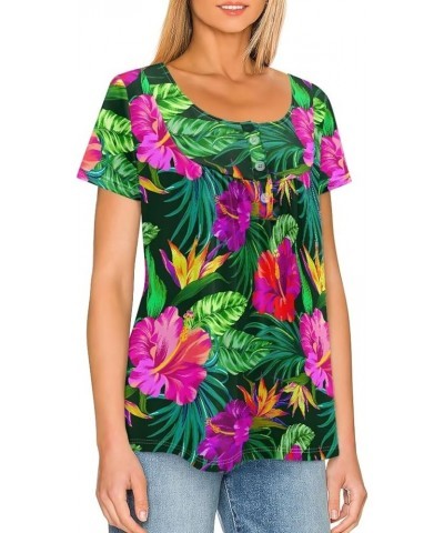 Casual Women's Tops Summer Short Sleeve T Shirts Hide Belly Tunic Comfy Dressy Blouses Leggings Tropical Hibiscus Flowers $15...