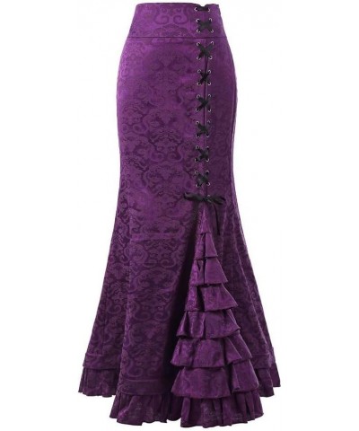 Women's Punk Maxi Skirts,Elegant Ruffle Fishtail Mermaid Vintage Evening Black Skirt Purple $7.49 Skirts