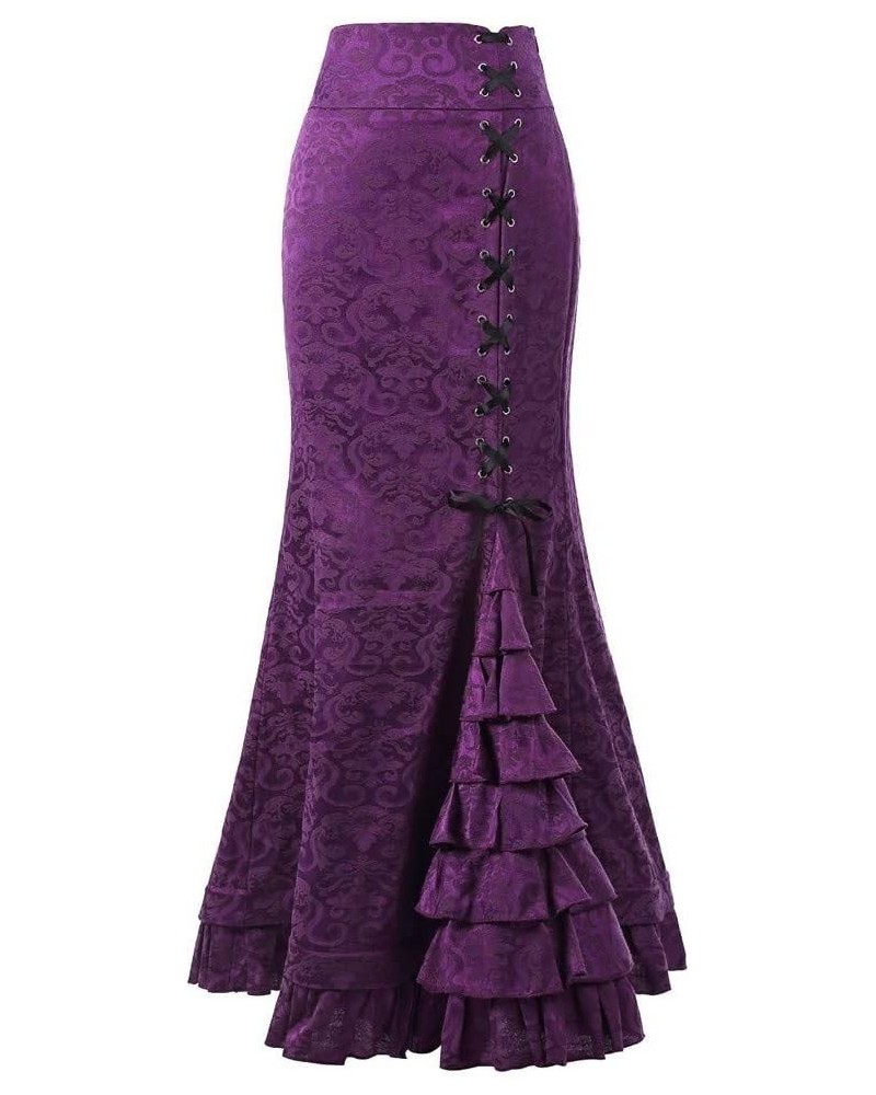 Women's Punk Maxi Skirts,Elegant Ruffle Fishtail Mermaid Vintage Evening Black Skirt Purple $7.49 Skirts