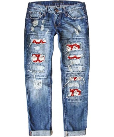 Women's Jeans Christmas Leggings Santa Print Patchwork Ripped Pants Mid Waist Hole Jeans Pants Jeans for Women Red $20.99 Act...