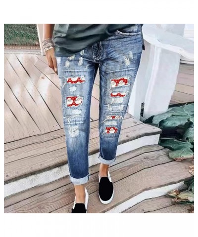 Women's Jeans Christmas Leggings Santa Print Patchwork Ripped Pants Mid Waist Hole Jeans Pants Jeans for Women Red $20.99 Act...