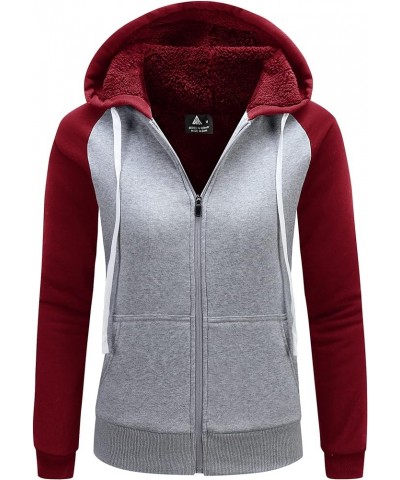 Hoodies for Women Winter Fleece Sweatshirt - Full Zip Up Thick Sherpa Lined N06-winered Grey（fleece Lined Sleeves） $23.45 Jac...