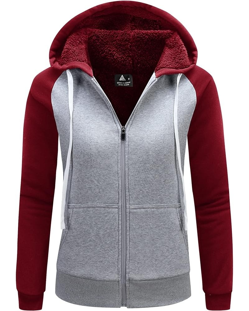 Hoodies for Women Winter Fleece Sweatshirt - Full Zip Up Thick Sherpa Lined N06-winered Grey（fleece Lined Sleeves） $23.45 Jac...