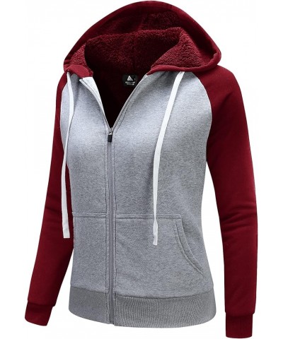 Hoodies for Women Winter Fleece Sweatshirt - Full Zip Up Thick Sherpa Lined N06-winered Grey（fleece Lined Sleeves） $23.45 Jac...