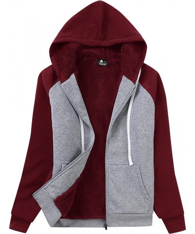 Hoodies for Women Winter Fleece Sweatshirt - Full Zip Up Thick Sherpa Lined N06-winered Grey（fleece Lined Sleeves） $23.45 Jac...