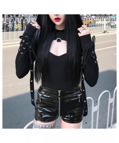 Gothic Crop Top Hoodie for Women Black Sexy Sweatshirt Goth Shirt Black Punk Crop Top 8 $17.75 Hoodies & Sweatshirts