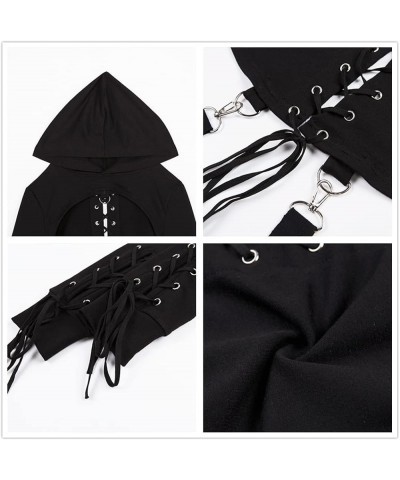 Gothic Crop Top Hoodie for Women Black Sexy Sweatshirt Goth Shirt Black Punk Crop Top 8 $17.75 Hoodies & Sweatshirts