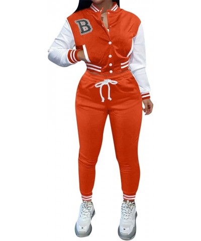 Women Autumn Baseball Suit Two Piece Set Letter Prints Baseball Tops Jacket Fall And Holiday Outfits for Women Dressy Orange ...