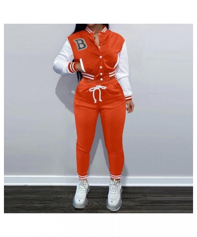 Women Autumn Baseball Suit Two Piece Set Letter Prints Baseball Tops Jacket Fall And Holiday Outfits for Women Dressy Orange ...