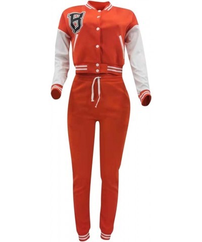 Women Autumn Baseball Suit Two Piece Set Letter Prints Baseball Tops Jacket Fall And Holiday Outfits for Women Dressy Orange ...