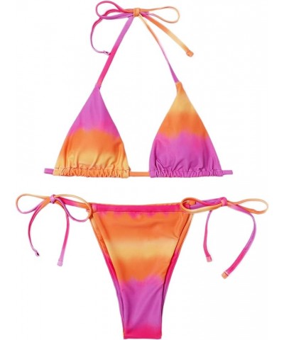 Women's Sexy Bathing Suits Halter Bikini Top Tie Dye Two Piece Swimsuits Orange Pink $14.00 Swimsuits