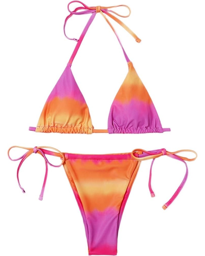 Women's Sexy Bathing Suits Halter Bikini Top Tie Dye Two Piece Swimsuits Orange Pink $14.00 Swimsuits