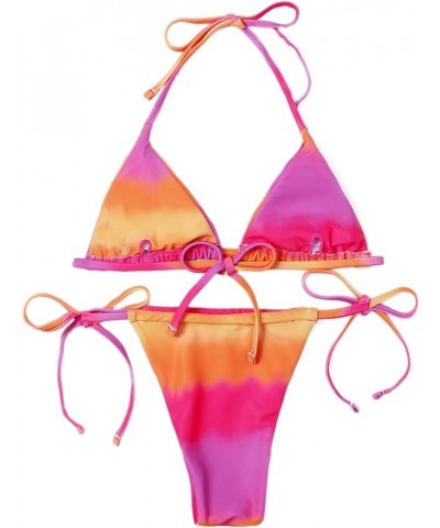 Women's Sexy Bathing Suits Halter Bikini Top Tie Dye Two Piece Swimsuits Orange Pink $14.00 Swimsuits