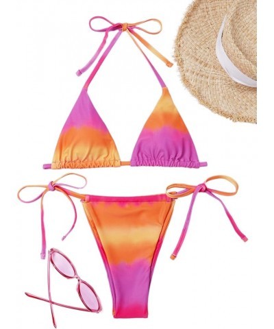 Women's Sexy Bathing Suits Halter Bikini Top Tie Dye Two Piece Swimsuits Orange Pink $14.00 Swimsuits