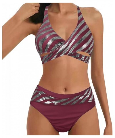 Swimsuit for Women 2024 Bikini Sexy V Neck Thong Bottom Two Piece Cute Triangle Bathing Z02-wine--lightning Deals $4.19 Swims...