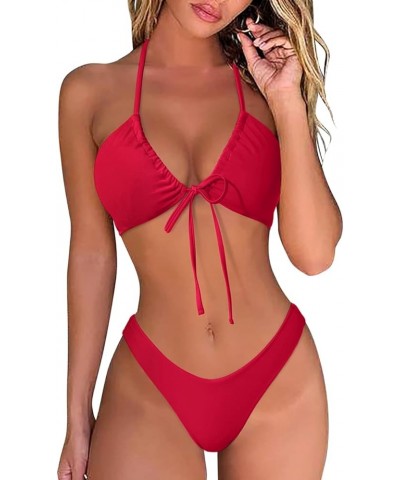 Women Sexy Thong Bikini Swimsuit Set Push Up String Brazilian Bathing Suits Red $12.18 Swimsuits