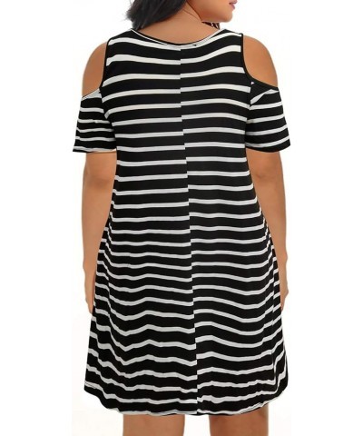 Women's Cold Shoulder Plus Size Casual T-Shirt Swing Dress with Pockets Black Stripe $16.66 T-Shirts