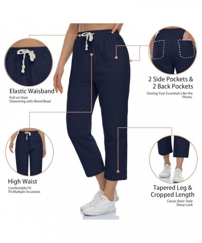 Linen Pants for Women, Drawstring 4 Pockets High Waisted Lounge Casual Pull-On Pants Navy Blue $17.63 Pants