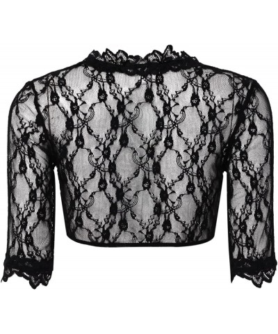 Women Floral Lace See Through Crop Tops Long Sleeve Scoop Neck Sheer T-Shirt Blouse B Black $6.17 Blouses