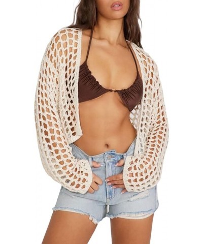 Women's Y2K Crochet Crop Tops Cardigan Long Sleeve Open Front Hollow Out Bikini Beach Bolero Shrug Cover Up White $10.49 Swea...