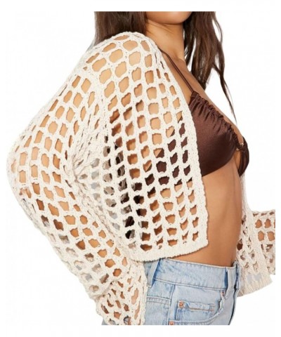 Women's Y2K Crochet Crop Tops Cardigan Long Sleeve Open Front Hollow Out Bikini Beach Bolero Shrug Cover Up White $10.49 Swea...