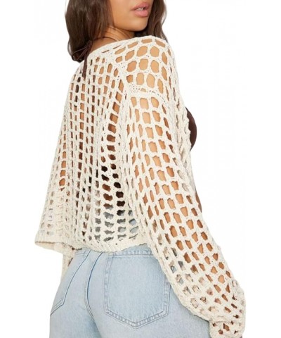 Women's Y2K Crochet Crop Tops Cardigan Long Sleeve Open Front Hollow Out Bikini Beach Bolero Shrug Cover Up White $10.49 Swea...