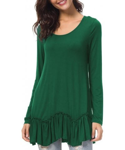 Women's Casual T-Shirt Solid Long Sleeve Tunic Tops Dark Green $11.44 Tops