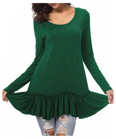 Women's Casual T-Shirt Solid Long Sleeve Tunic Tops Dark Green $11.44 Tops