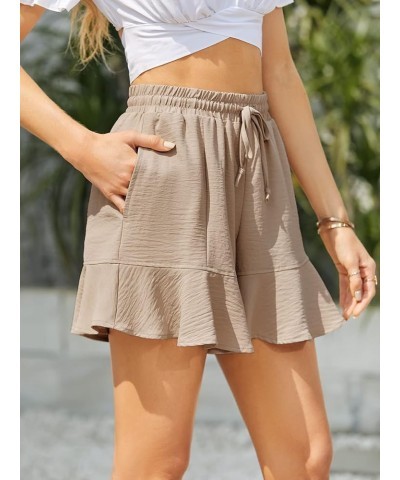 Womens High Waisted Ruffle Shorts Wide Leg Drawstring Short Pants with Pockets Khaki $10.79 Activewear